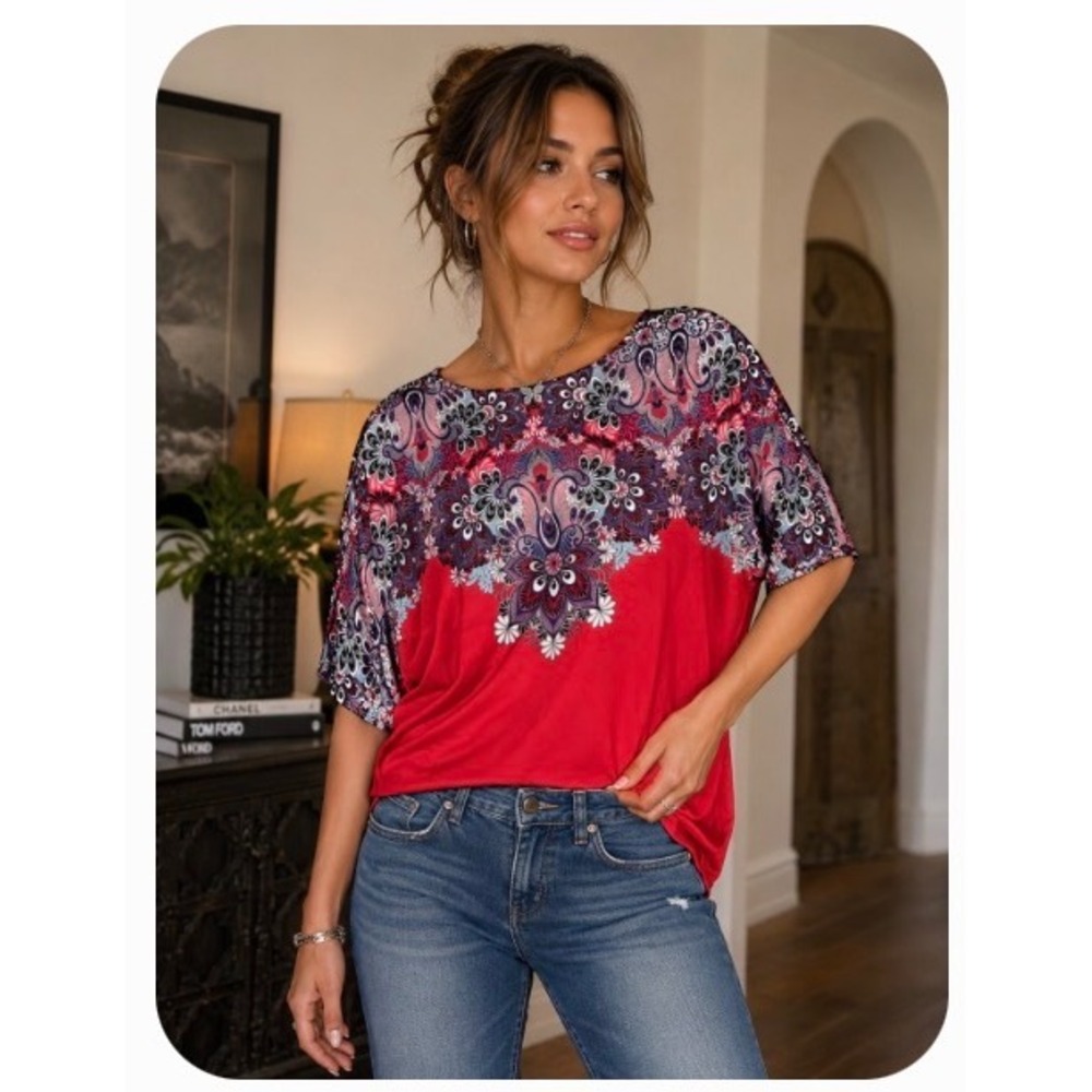 Y2K 90's XL hot pink paisley silky kimono dolman sleeve blouse
Holiday Going out